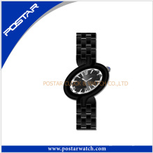 Relógio de senhoras de quartzo analógico de quartzo cerâmico preto de moda
